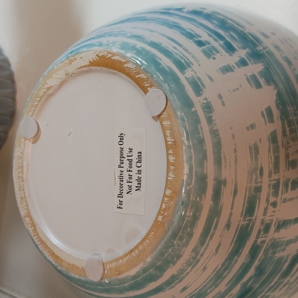 Ceramic Bowl/Planter Tye Die Teal  & White 7.5" x 4" EUC - Picture 4 of 12